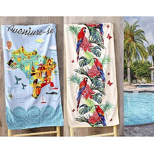 Kit 2 Toalhas de Praia Aveludada 140cmx70cm Aventure e Arara Realce Premium Sultan
