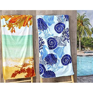 Kit 2 Toalhas de Praia Aveludada Paradise e Marine Sultan