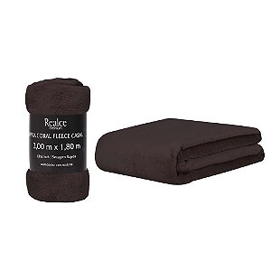 Manta Coral Fleece Casal Microfibra Lisa 170g Chocolate