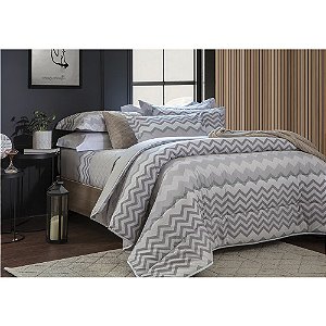 Jogo de Cama Duplo Queen 4 Peças Percal 180 Fios Boston Sonhare Prata Sultan