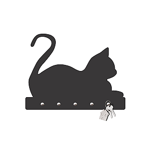 Porta-Chaves Gato em MDF Vazado 3mm Preto Fosco | Decorativo para Sala e Quarto