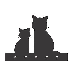 Porta-Chaves Gato e Gatinho em MDF Vazado 3mm Preto Fosco | Decorativo 20x15cm