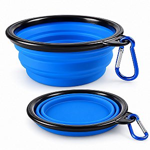 Comedouro Portátil Dobrável Pet com Mosquetão para Cães e Gatos