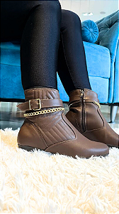 Bota Curta Rasteira Corrente New Pele Café 261523A