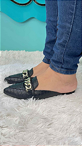 Mule Bico Fino Corrente Reptilia Preto