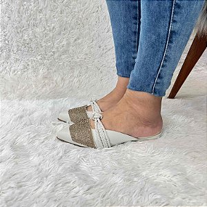 Mule Bico Fino Strass New Mestiço Off White 615905D