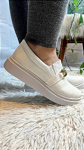 Tênis Slip On Corrente Croco Branco