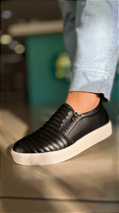 Tênis Slip On Matelassê Ziper Preto 310015P