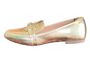 Mocassim Bico Quadrado Ferragem em Metal Napa Dourado