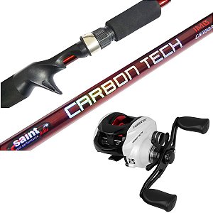 Kit Pesqueiro Vara Carbon Tech 2,40m + Carretilha Twister Heavy Duty E/D