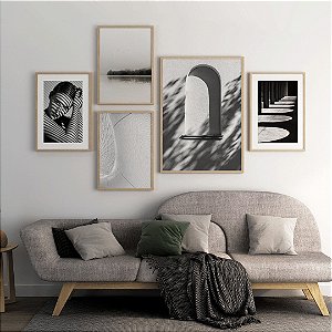 Conjunto com 5 quadros decorativos Urbano Preto e Branco. Coleção Assinada: Paola Cury