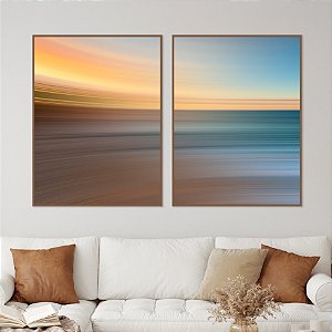 Conjunto de 2 Quadros Decorativos Abstratos Mar Azul e Laranja