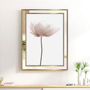 Quadro Decorativo Floral Rosa com detalhe em espelho.