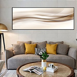 Quadro Decorativo Abstrato Linhas Fluidas em Tons de Bege e Cobre.