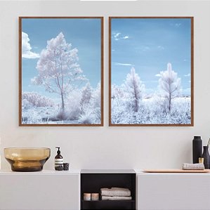 Conjunto de 2 Quadros Decorativos Árvores com Neve. Artista: Bruna Marchioro
