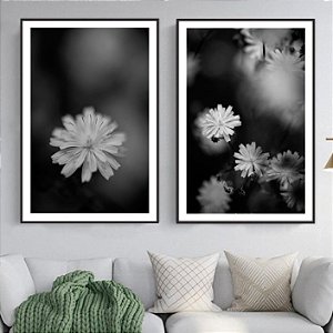 Conjunto de 2 Quadros Decorativos Flores em Preto e Branco. Artista: Bruna Marchioro