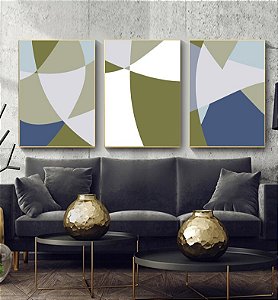 Conjunto com 3 quadros decorativos Abstratos Leveza. Artista: Alex Bonfim