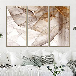 Conjunto de 3 quadros decorativos Abstrato Linhas Cobre.