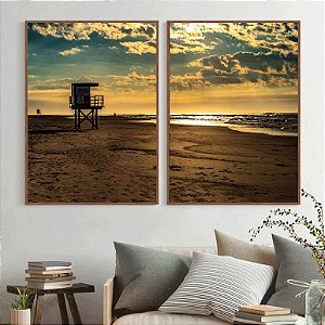 Conjunto com 2 quadros decorativos Praia com Pôr do Sol. Artista: Andrea Arend