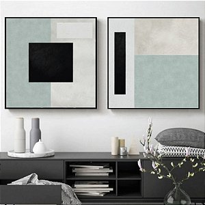 Conjunto com 2 quadros decorativos Geométrico Azul e Preto. Artista: Claudia Dias