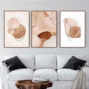 Conjunto com 3 quadros decorativos Abstratos Tons Simples de Rosa. Artista: Jonathan Borba