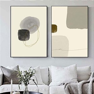 Conjunto com 2 quadros decorativos Formas Orgânicas Tons de Cinza. Artista: Jonathan Borba