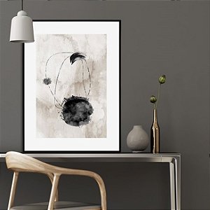 Quadro Decorativo Abstrato Aquarelado Preto e Branco. Coleção Assinada: Mariane Michels