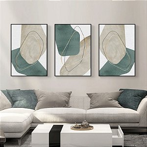 Conjunto com 3 quadros decorativos Abstratos Oliva Orgânica. Coleção Assinada: Mariane Michels