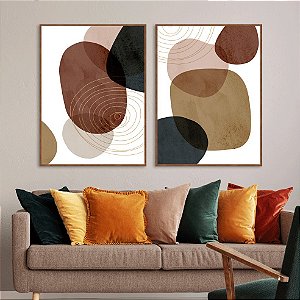 Conjunto com 2 quadros decorativos Abstrato Cores Terrosas e Linhas. Artista: Leandro Francisca