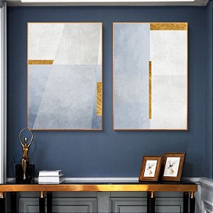 Conjunto com 2 quadros decorativos Geometria Céu Diurno Azul. Coleção Assinada: Mariane Michels