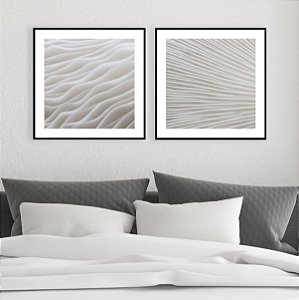 Conjunto com 2 quadros decorativos Abstrato de Ondas em Branco. Coleção Assinada: Paola Cury