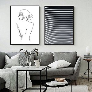 Conjunto com 2 quadros decorativos Curvas Femininas e Linhas. Coleção Assinada: Paola Cury