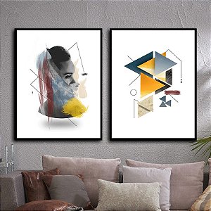 Conjunto com 2 quadros decorativos Geométrico Moderno. Artista: Jonathan Borba