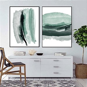 Conjunto com 2 quadros decorativos Aquarelas em Tons verde. Artista: Rafaela Grimm