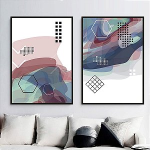 Conjunto com 2 Quadros Decorativos Manchas Coloridas Abstratas. Coleção Assinada: Daniel Kroth