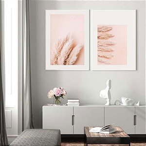 Conjunto com 2 quadros decorativos Detalhes Pampas Rosa. Coleção Assinada: Eduardo Muzzi