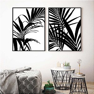 Conjunto com 2 quadros decorativos Folhas Naturais Ilustradas. Artista: Natália Decarle