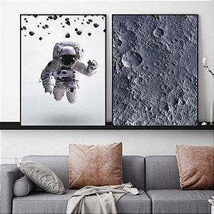 Conjunto de 2 Quadros Decorativos Astronauta e o Espaço. Coleção Assinada: Daniel Kroth