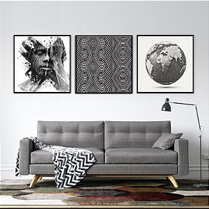 Conjunto com 3 quadros decorativos Etnia Africana. Coleção Assinada: Daniel Kroth