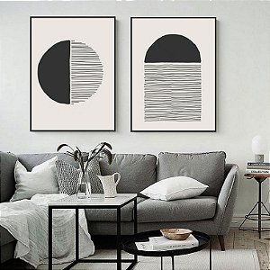 Conjunto com 2 quadros decorativos Geométrico e linhas pretas. Coleção Assinada: Eduardo Muzzi