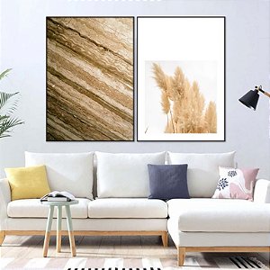 Conjunto com 2 quadros decorativos Pampas com detalhes abstrato palha. Coleção Assinada: Eduardo Muzzi