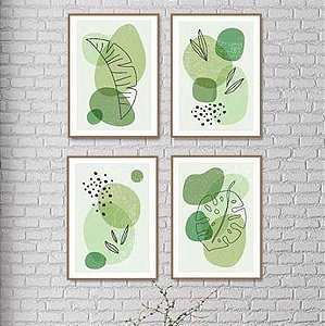 Conjunto de 4 quadros decorativos Folhas Verdes. Coleção Assinada: Eduardo Muzzi.