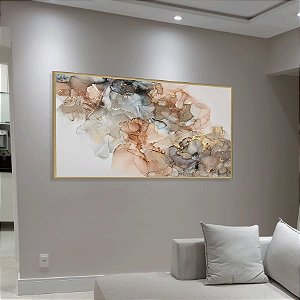 Quadro decorativo com moldura de alumínio dourado e vidro incolor. Arte abstrata - CÓD. AB284 - Cliente Rosana Lemos