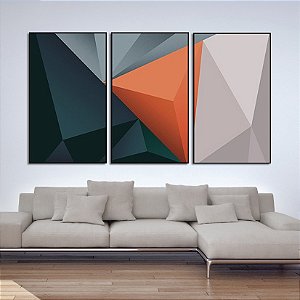 Conjunto de 3 quadros decorativos abstratos geométricos. Artista: Leandro Francisca