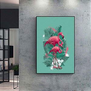Quadro Decorativo Figurativo Flamingos. Artista: Magda Frota.