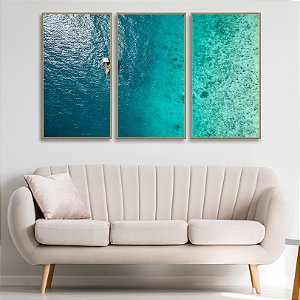 Conjunto com 3 quadros decorativos Calmaria em Alto Mar . Coleção Assinada: Paola Cury