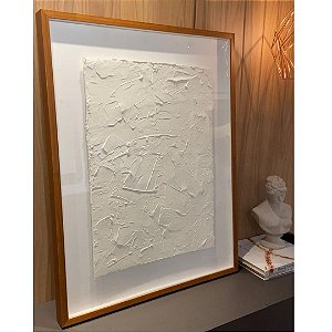 Quadro Decorativo Flutuante Maxi Textured White. Medida 70x100. Moldura Freijó