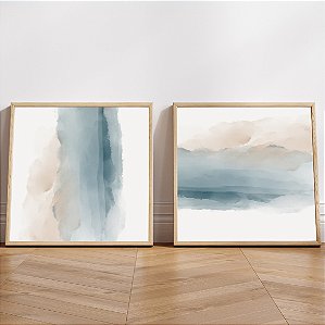 Conjunto com 2 quadros decorativos Aquarela Pale Blue.