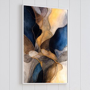 Quadro Decorativo Azul e Dourado. Série: Óleo