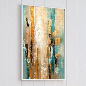 Quadro Decorativo Azul e Dourado. Série: Óleo